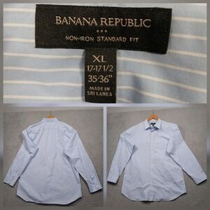 Banana Republic Standard Fit Shirt Men's XL 17 Blue White Stripe Non-Iron